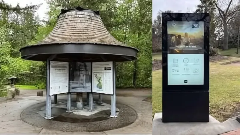 Digital kiosks placed at the entrance of parks