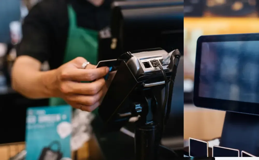 a customer using a POS machine, swiftforce