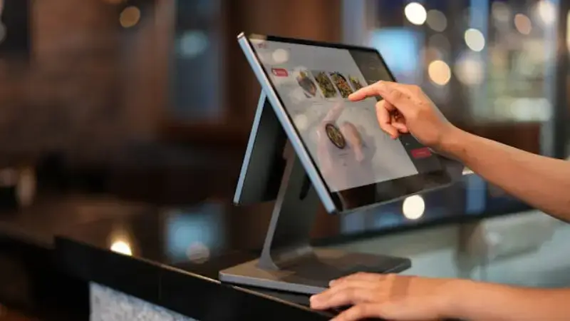 a person using a point-of-sale kiosk