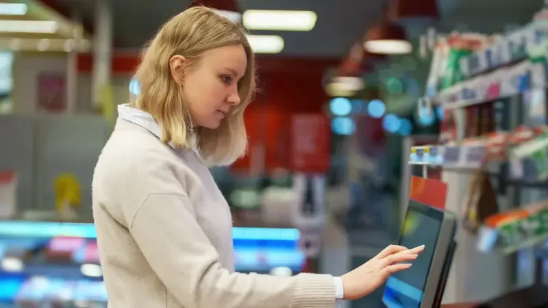 A self-checkout system implemented in a grocery store
