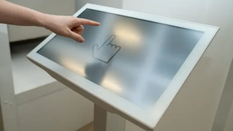 A woman uses the self-service kiosk