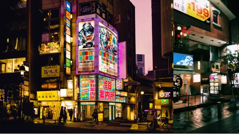 Digital signages advertising different brands in a market