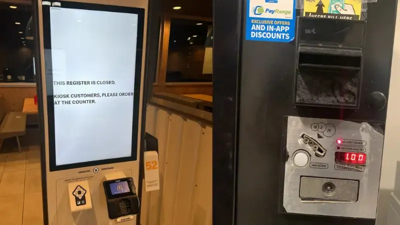 Paying with cash at McDonald’s Kiosk