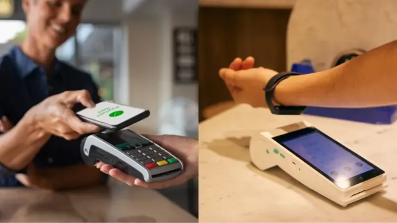 User using NFC tags on their smartwatch