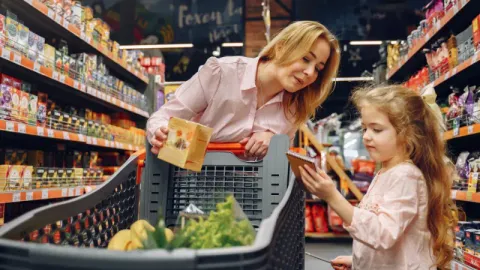 Family Doing Shopping in the Grocery Store with Smart Cart