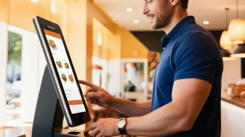 A Person Using a Self-Service Kiosk