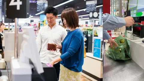 Customers in the lane waiting for their check-out