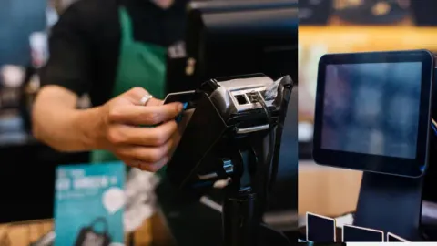 a customer using a POS machine