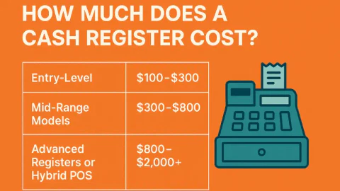 a table listing the price range of cash registers